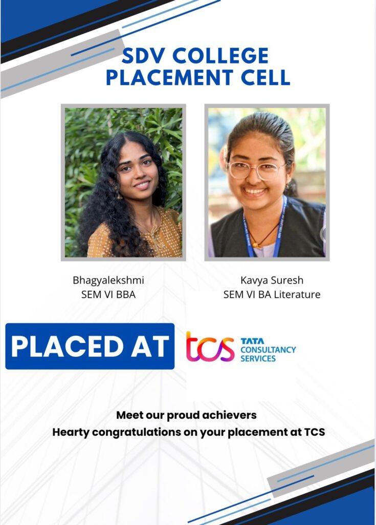 Proud moment! Kavya Suresh and Bhagyalakshmi placed at TCS through SDV College placement Cell